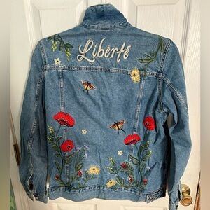 & Denim “Liberte” Heavily Embroidered Floral Denim Jacket Size 8